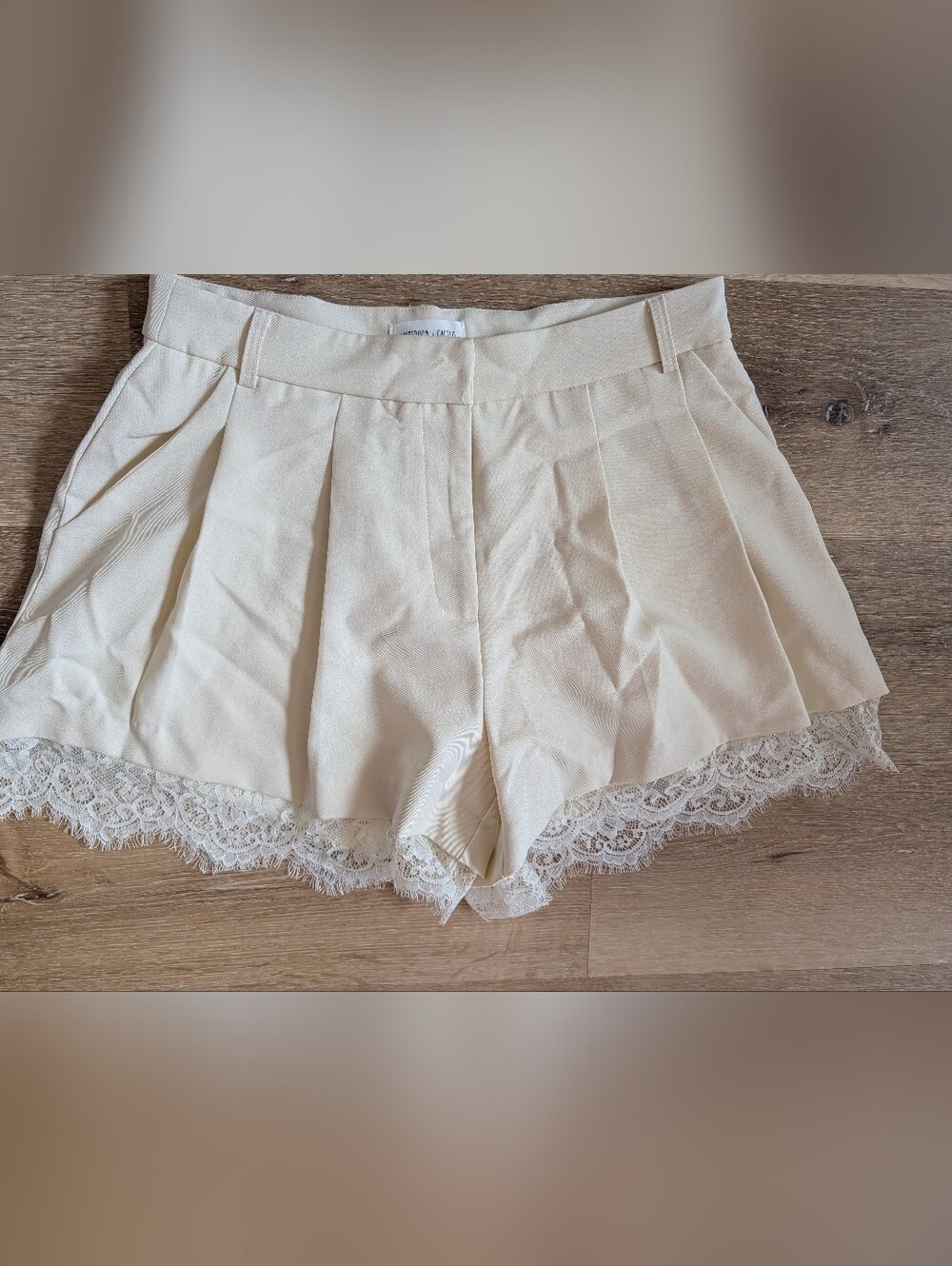 High-Waist Cream Lace-Trim Women’s Shorts